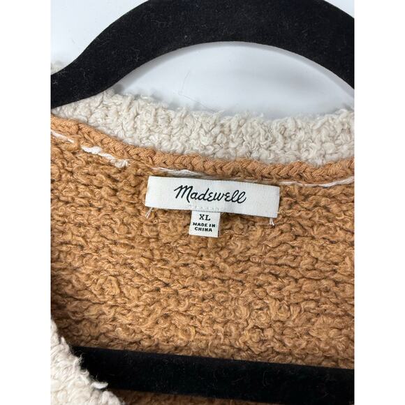 Madewell Teddy Striped Pullover Sweater XL Tan Cream Cozy Textured Knit Soft - Picture 5 of 10